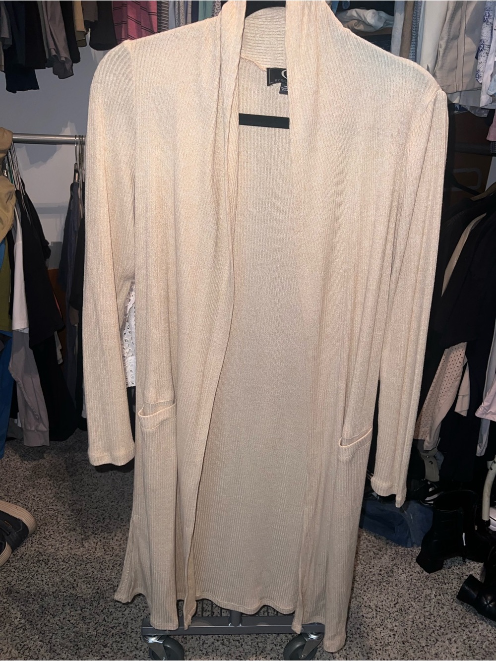 G by Giuliana Cream Open-Front Long Cardigan